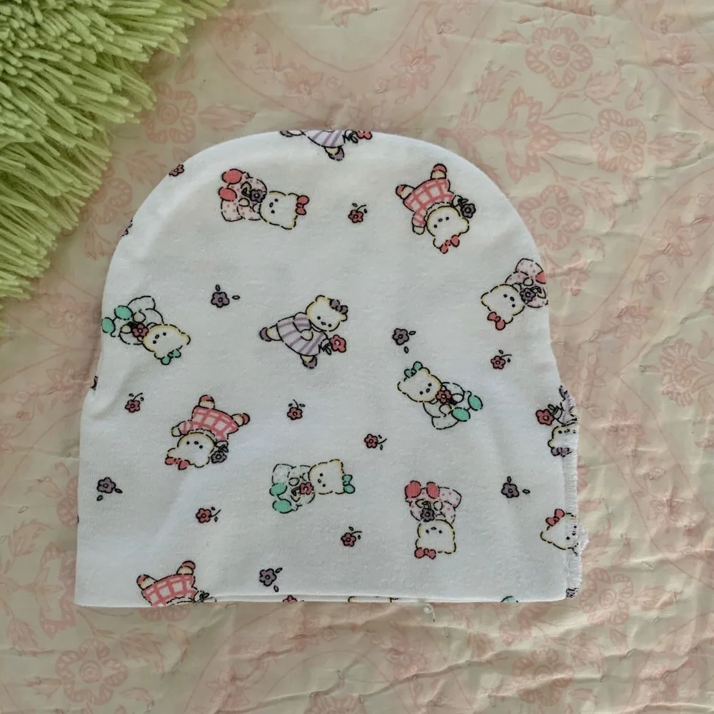 VTG Miniwear Sleeping Gown Sack 1 Piece Hat  Bears 3 PC Set Pajama White Newborn